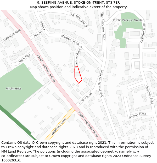 9, SEBRING AVENUE, STOKE-ON-TRENT, ST3 7ER: Location map and indicative extent of plot
