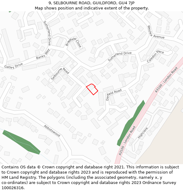 9, SELBOURNE ROAD, GUILDFORD, GU4 7JP: Location map and indicative extent of plot