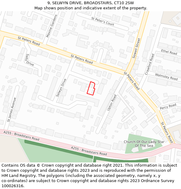 9, SELWYN DRIVE, BROADSTAIRS, CT10 2SW: Location map and indicative extent of plot