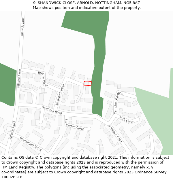 9, SHANDWICK CLOSE, ARNOLD, NOTTINGHAM, NG5 8AZ: Location map and indicative extent of plot