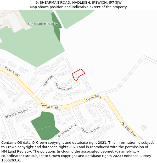 9, SHEARMAN ROAD, HADLEIGH, IPSWICH, IP7 5JW: Location map and indicative extent of plot