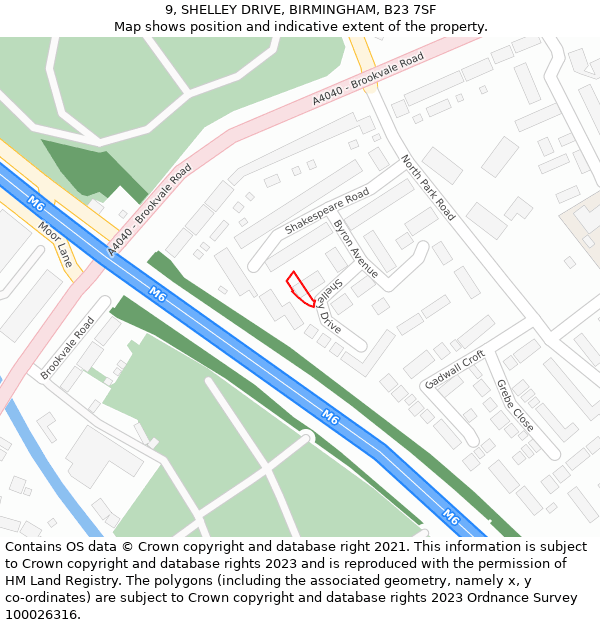 9, SHELLEY DRIVE, BIRMINGHAM, B23 7SF: Location map and indicative extent of plot