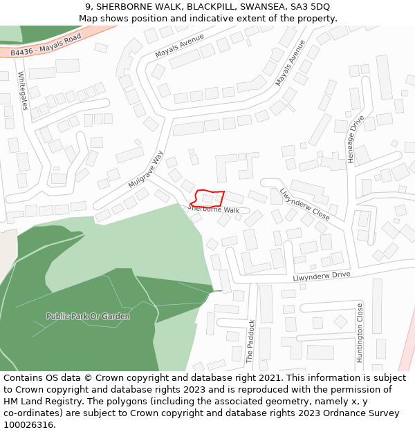 9, SHERBORNE WALK, BLACKPILL, SWANSEA, SA3 5DQ: Location map and indicative extent of plot