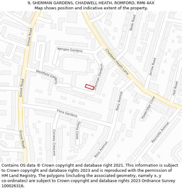 9, SHERMAN GARDENS, CHADWELL HEATH, ROMFORD, RM6 4AX: Location map and indicative extent of plot