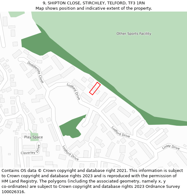 9, SHIPTON CLOSE, STIRCHLEY, TELFORD, TF3 1RN: Location map and indicative extent of plot