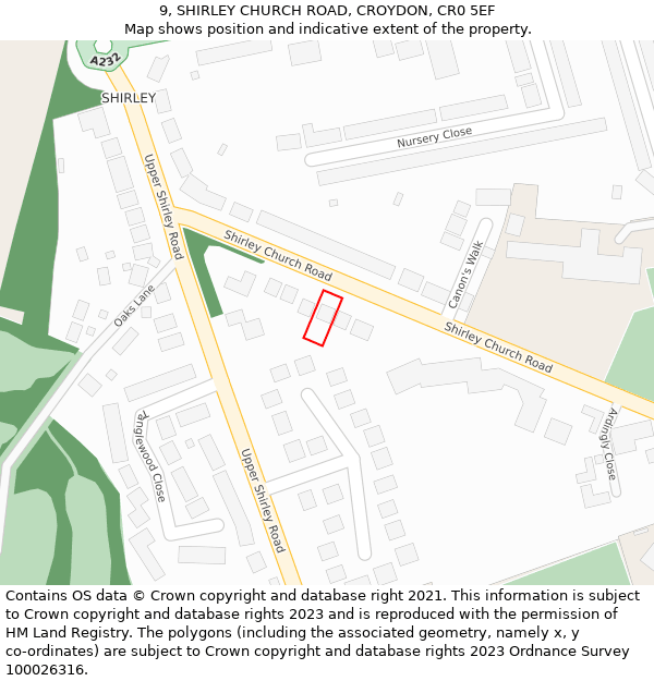 9, SHIRLEY CHURCH ROAD, CROYDON, CR0 5EF: Location map and indicative extent of plot