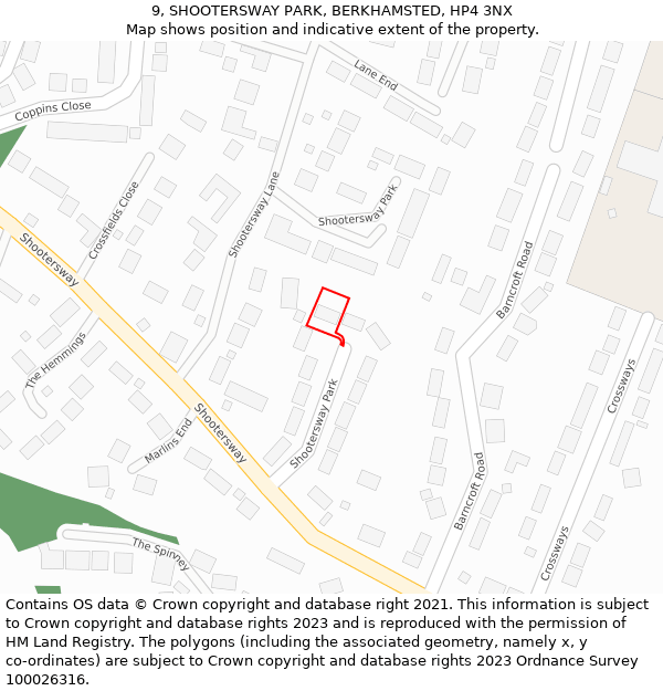 9, SHOOTERSWAY PARK, BERKHAMSTED, HP4 3NX: Location map and indicative extent of plot