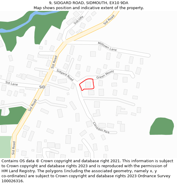 9, SIDGARD ROAD, SIDMOUTH, EX10 9DA: Location map and indicative extent of plot