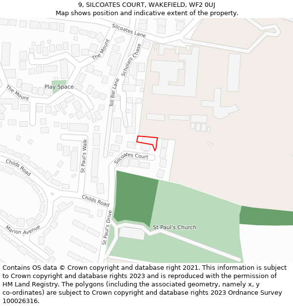 9, SILCOATES COURT, WAKEFIELD, WF2 0UJ: Location map and indicative extent of plot