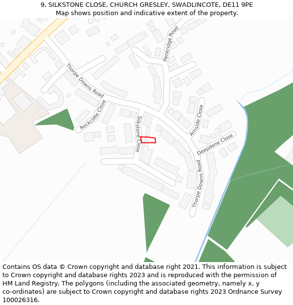 9, SILKSTONE CLOSE, CHURCH GRESLEY, SWADLINCOTE, DE11 9PE: Location map and indicative extent of plot