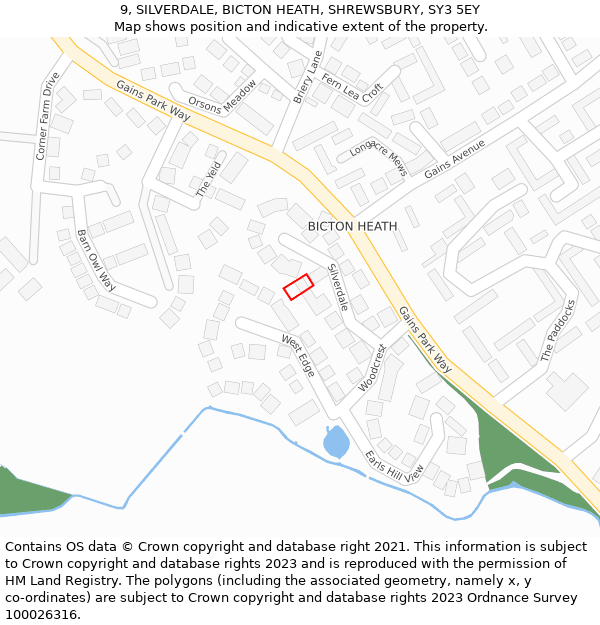 9, SILVERDALE, BICTON HEATH, SHREWSBURY, SY3 5EY: Location map and indicative extent of plot