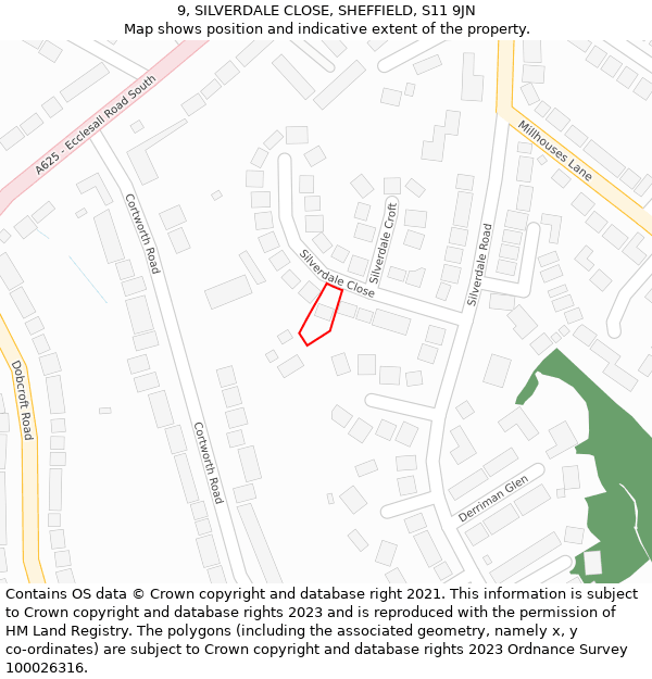 9, SILVERDALE CLOSE, SHEFFIELD, S11 9JN: Location map and indicative extent of plot