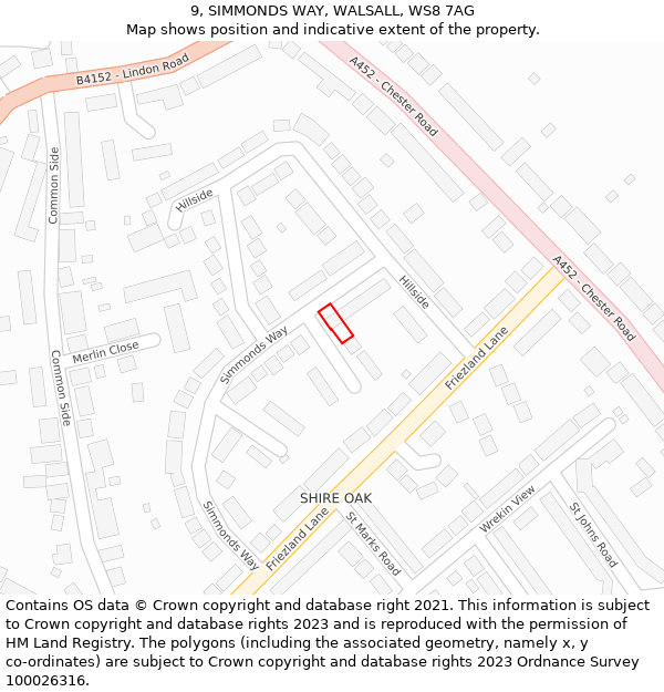 9, SIMMONDS WAY, WALSALL, WS8 7AG: Location map and indicative extent of plot