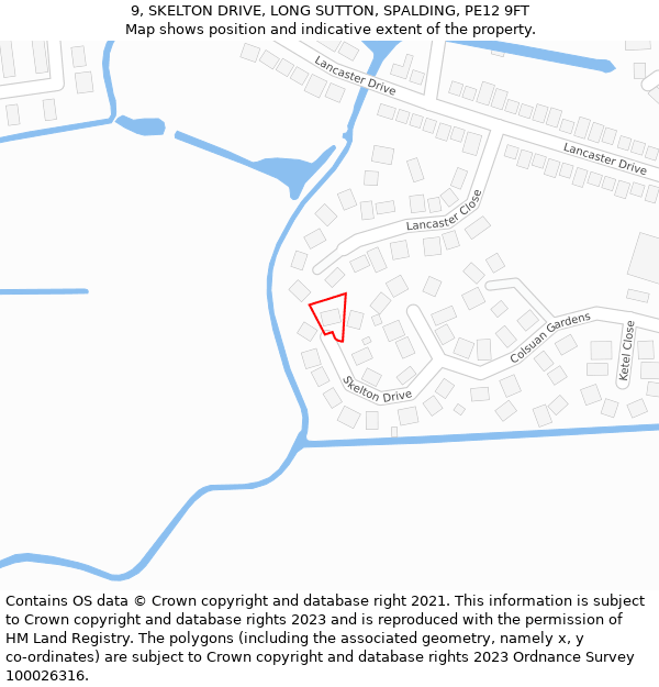 9, SKELTON DRIVE, LONG SUTTON, SPALDING, PE12 9FT: Location map and indicative extent of plot