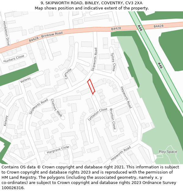 9, SKIPWORTH ROAD, BINLEY, COVENTRY, CV3 2XA: Location map and indicative extent of plot