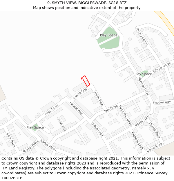 9, SMYTH VIEW, BIGGLESWADE, SG18 8TZ: Location map and indicative extent of plot