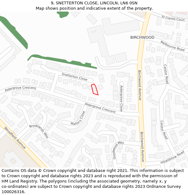 9, SNETTERTON CLOSE, LINCOLN, LN6 0SN: Location map and indicative extent of plot