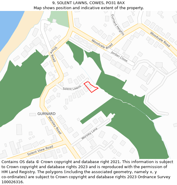 9, SOLENT LAWNS, COWES, PO31 8AX: Location map and indicative extent of plot