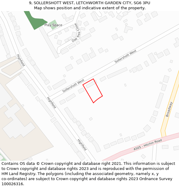 9, SOLLERSHOTT WEST, LETCHWORTH GARDEN CITY, SG6 3PU: Location map and indicative extent of plot