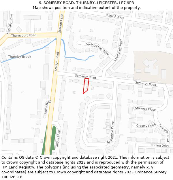 9, SOMERBY ROAD, THURNBY, LEICESTER, LE7 9PR: Location map and indicative extent of plot