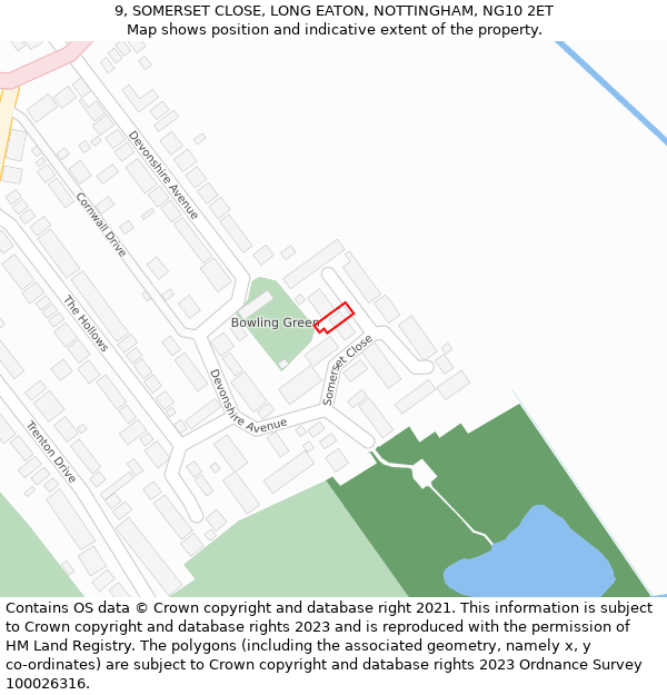 9, SOMERSET CLOSE, LONG EATON, NOTTINGHAM, NG10 2ET: Location map and indicative extent of plot