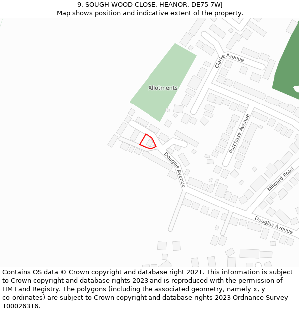 9, SOUGH WOOD CLOSE, HEANOR, DE75 7WJ: Location map and indicative extent of plot