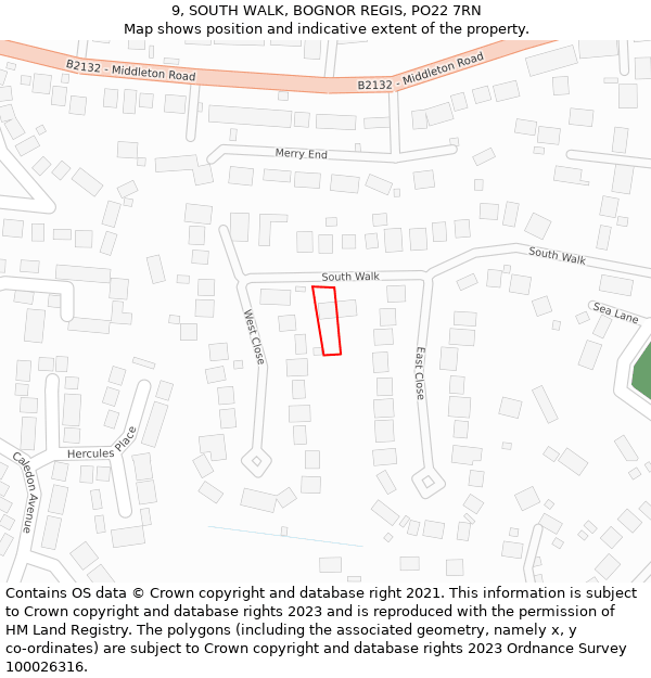 9, SOUTH WALK, BOGNOR REGIS, PO22 7RN: Location map and indicative extent of plot