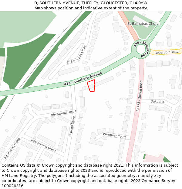 9, SOUTHERN AVENUE, TUFFLEY, GLOUCESTER, GL4 0AW: Location map and indicative extent of plot