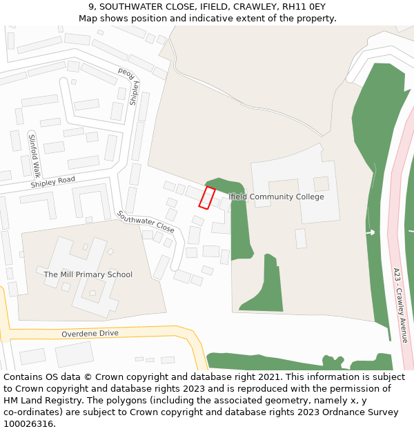 9, SOUTHWATER CLOSE, IFIELD, CRAWLEY, RH11 0EY: Location map and indicative extent of plot