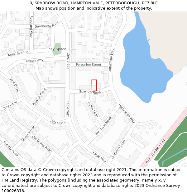 9, SPARROW ROAD, HAMPTON VALE, PETERBOROUGH, PE7 8LE: Location map and indicative extent of plot