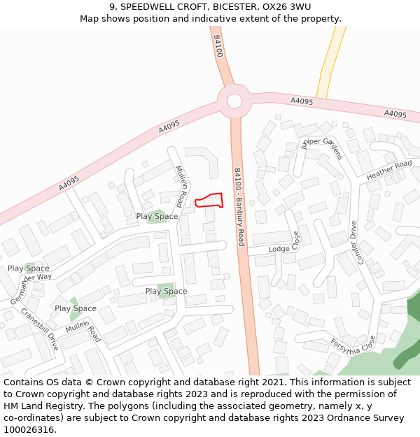 9, SPEEDWELL CROFT, BICESTER, OX26 3WU: Location map and indicative extent of plot