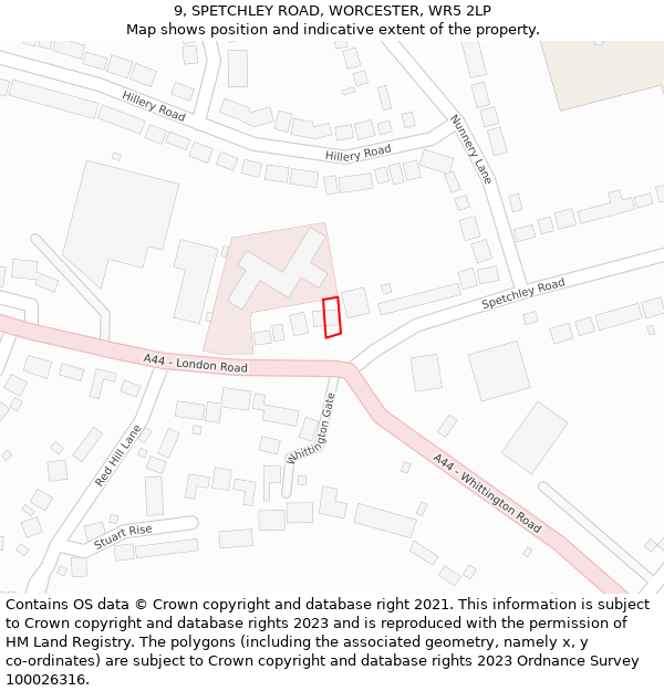 9, SPETCHLEY ROAD, WORCESTER, WR5 2LP: Location map and indicative extent of plot