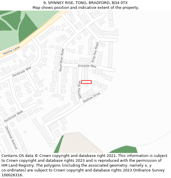 9, SPINNEY RISE, TONG, BRADFORD, BD4 0TX: Location map and indicative extent of plot