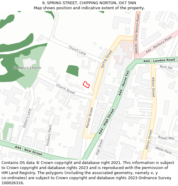9, SPRING STREET, CHIPPING NORTON, OX7 5NN: Location map and indicative extent of plot