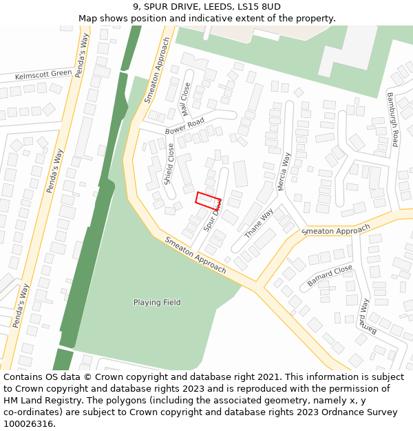 9, SPUR DRIVE, LEEDS, LS15 8UD: Location map and indicative extent of plot