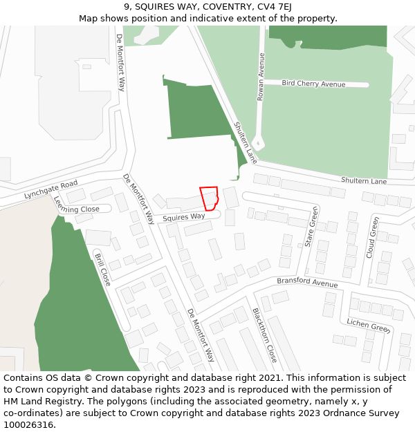 9, SQUIRES WAY, COVENTRY, CV4 7EJ: Location map and indicative extent of plot