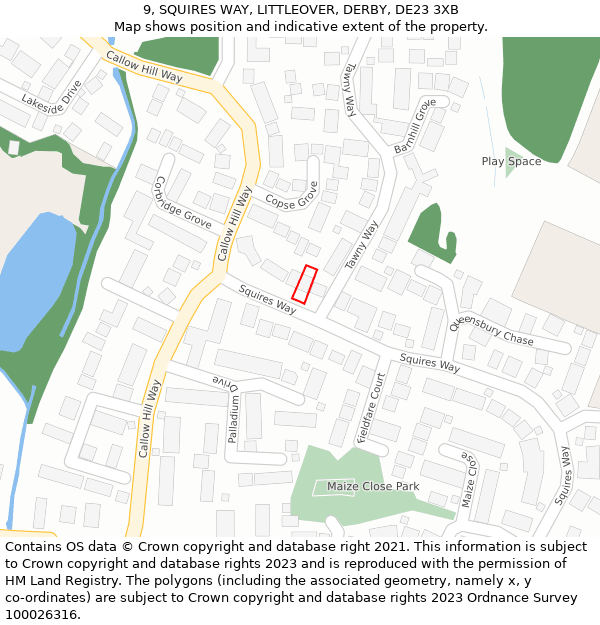 9, SQUIRES WAY, LITTLEOVER, DERBY, DE23 3XB: Location map and indicative extent of plot
