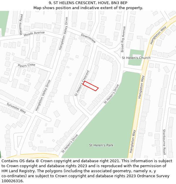 9, ST HELENS CRESCENT, HOVE, BN3 8EP: Location map and indicative extent of plot