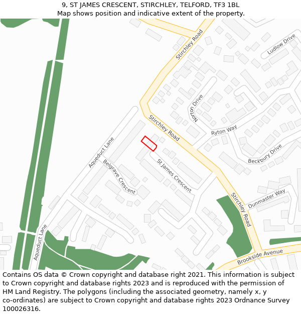 9, ST JAMES CRESCENT, STIRCHLEY, TELFORD, TF3 1BL: Location map and indicative extent of plot