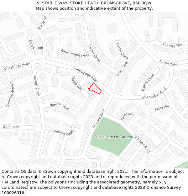 9, STABLE WAY, STOKE HEATH, BROMSGROVE, B60 3QW: Location map and indicative extent of plot