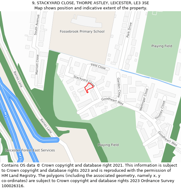 9, STACKYARD CLOSE, THORPE ASTLEY, LEICESTER, LE3 3SE: Location map and indicative extent of plot