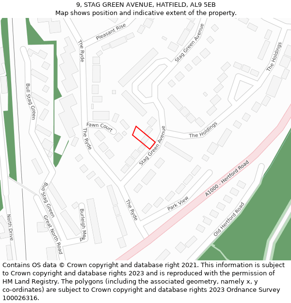 9, STAG GREEN AVENUE, HATFIELD, AL9 5EB: Location map and indicative extent of plot