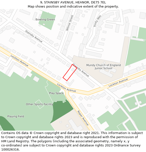 9, STAINSBY AVENUE, HEANOR, DE75 7EL: Location map and indicative extent of plot