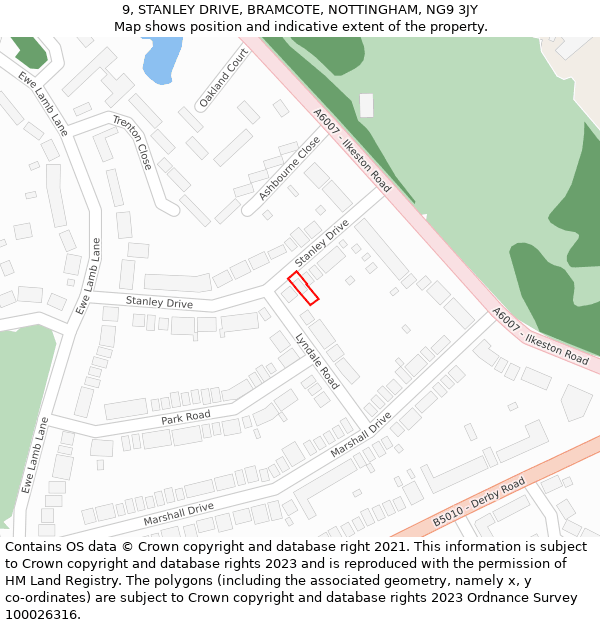 9, STANLEY DRIVE, BRAMCOTE, NOTTINGHAM, NG9 3JY: Location map and indicative extent of plot