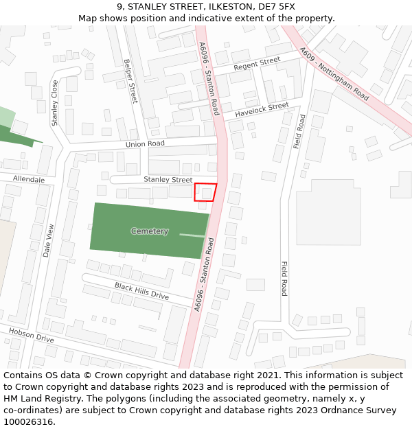 9, STANLEY STREET, ILKESTON, DE7 5FX: Location map and indicative extent of plot