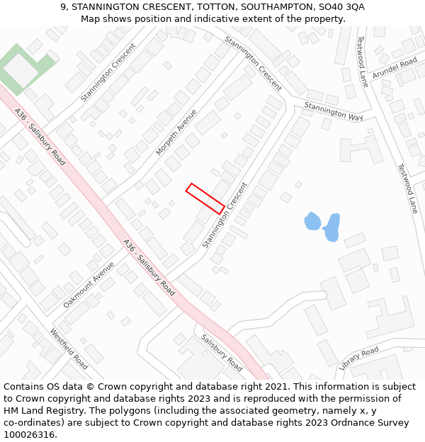 9, STANNINGTON CRESCENT, TOTTON, SOUTHAMPTON, SO40 3QA: Location map and indicative extent of plot