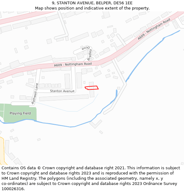 9, STANTON AVENUE, BELPER, DE56 1EE: Location map and indicative extent of plot