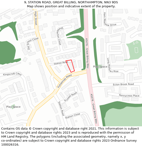 9, STATION ROAD, GREAT BILLING, NORTHAMPTON, NN3 9DS: Location map and indicative extent of plot