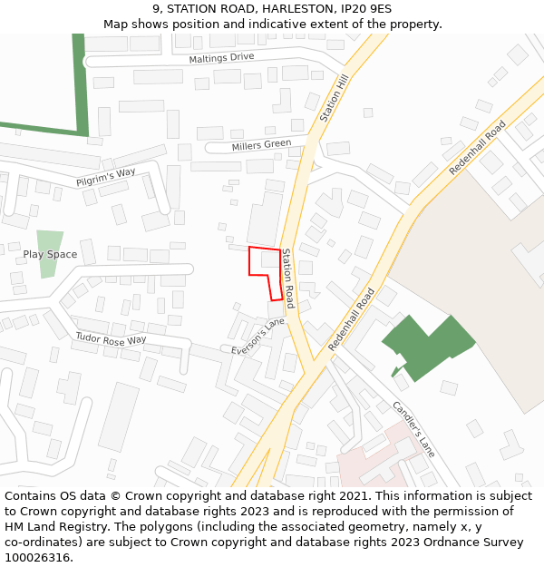 9, STATION ROAD, HARLESTON, IP20 9ES: Location map and indicative extent of plot