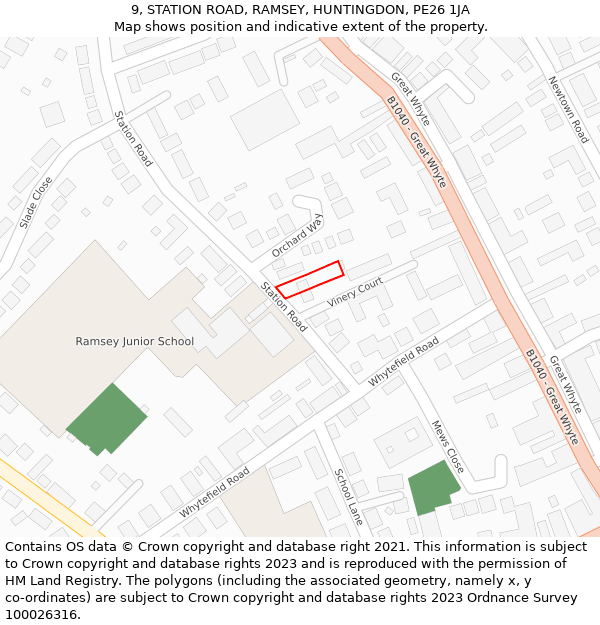 9, STATION ROAD, RAMSEY, HUNTINGDON, PE26 1JA: Location map and indicative extent of plot